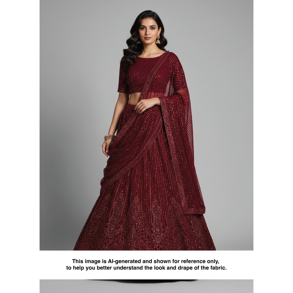 CRIMSON HERITAGE BORDER DEEP MAROON NET BEADWORK