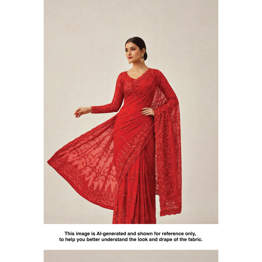 DIAMOND LATTICE NET BEADSWORK FABRIC RED