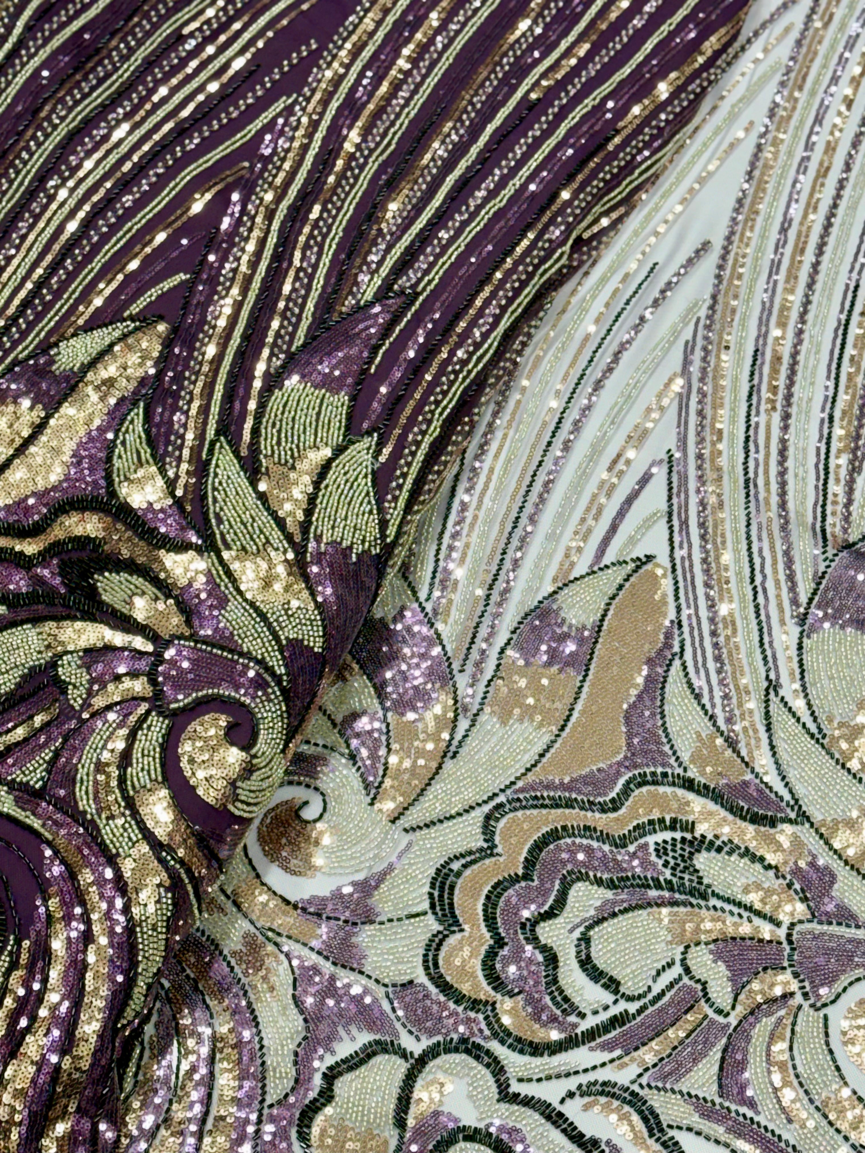 PHOOL PURPLE NET BEADSWORK FABRIC