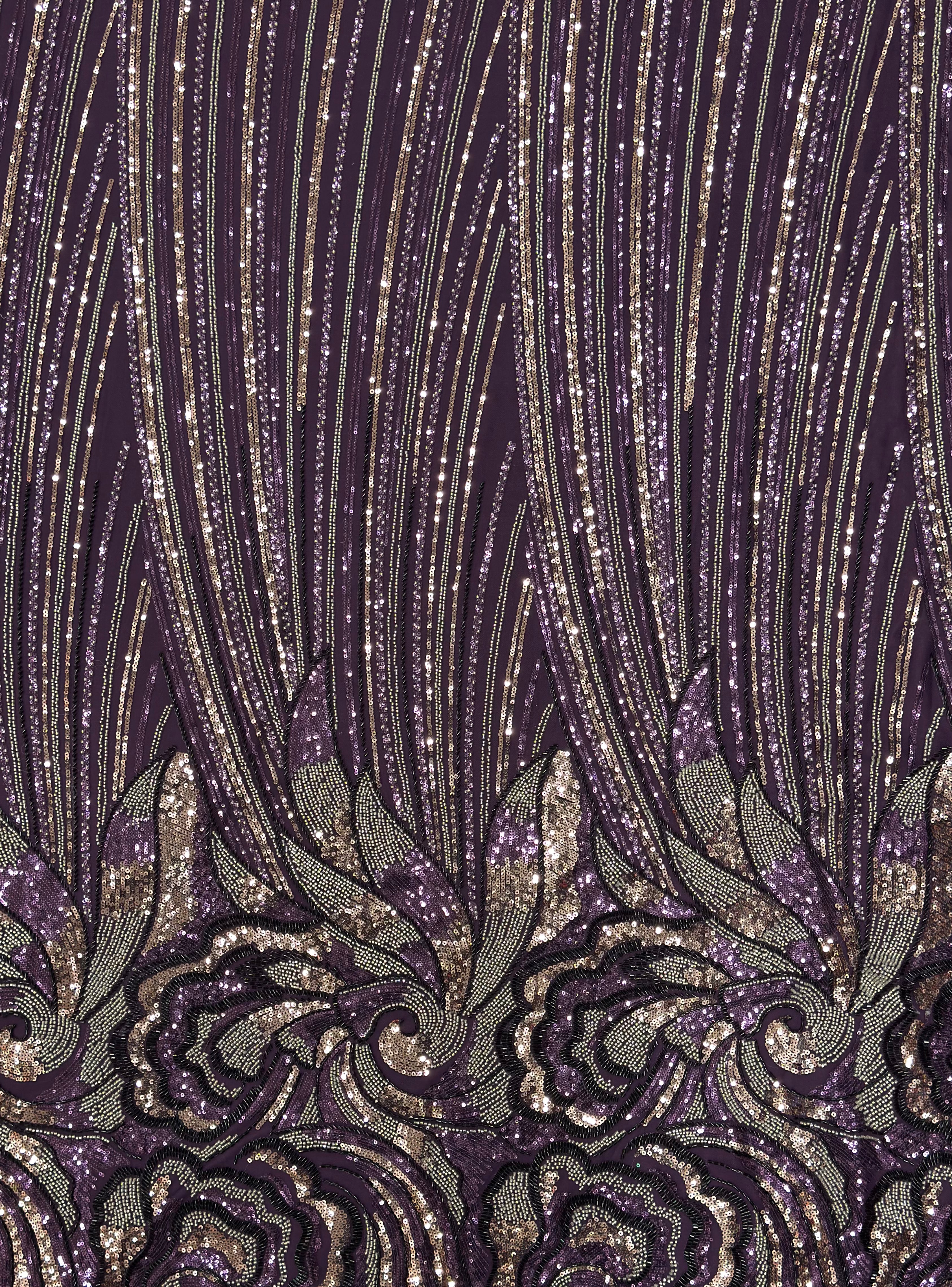 PHOOL PURPLE NET BEADSWORK FABRIC