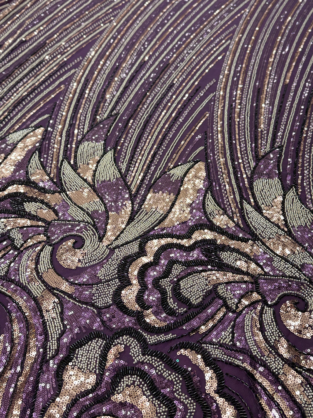 PHOOL PURPLE NET BEADSWORK FABRIC