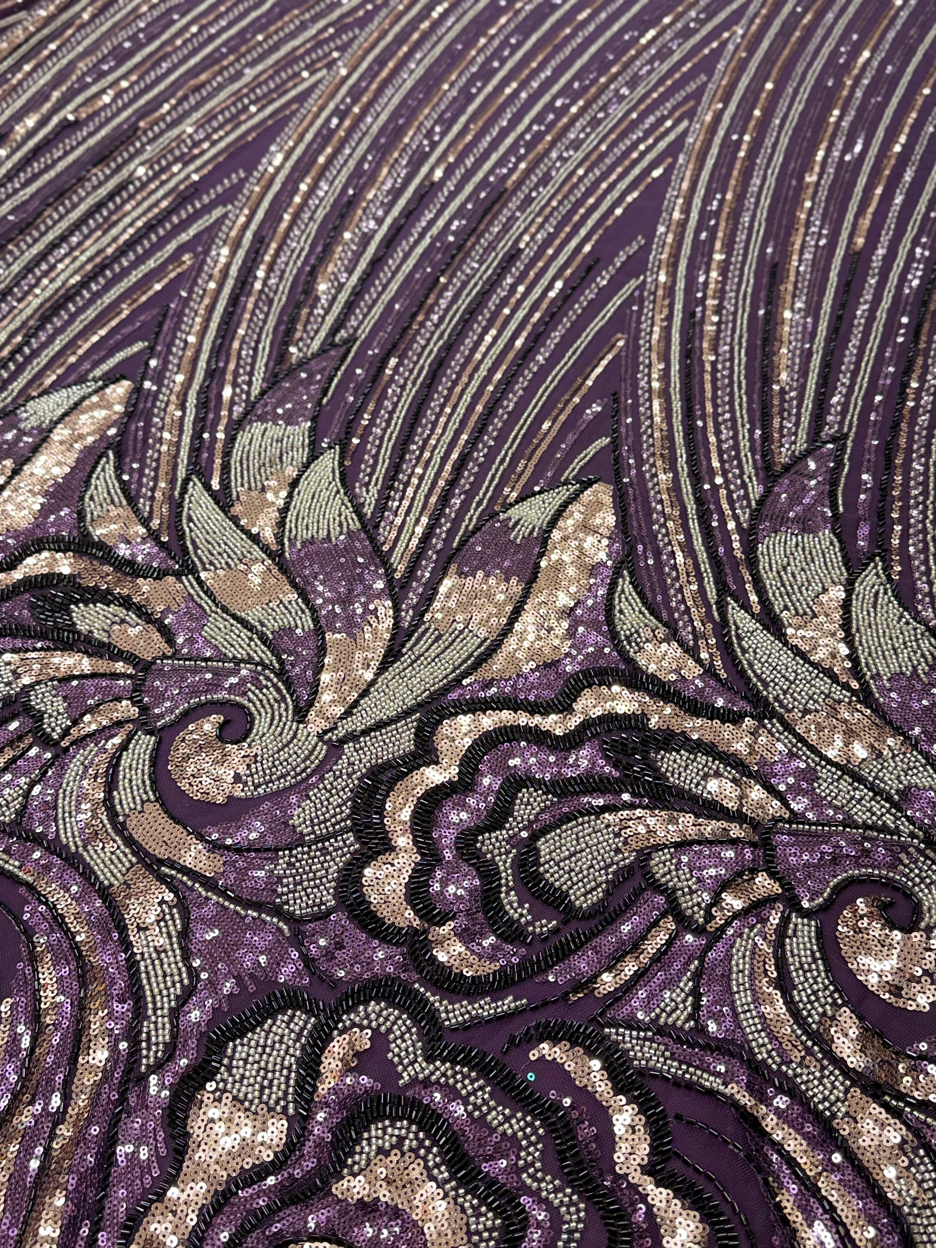 PHOOL PURPLE NET BEADSWORK FABRIC
