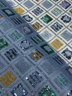 SLATE BLUE GRID NET BEADSWORK FABRIC