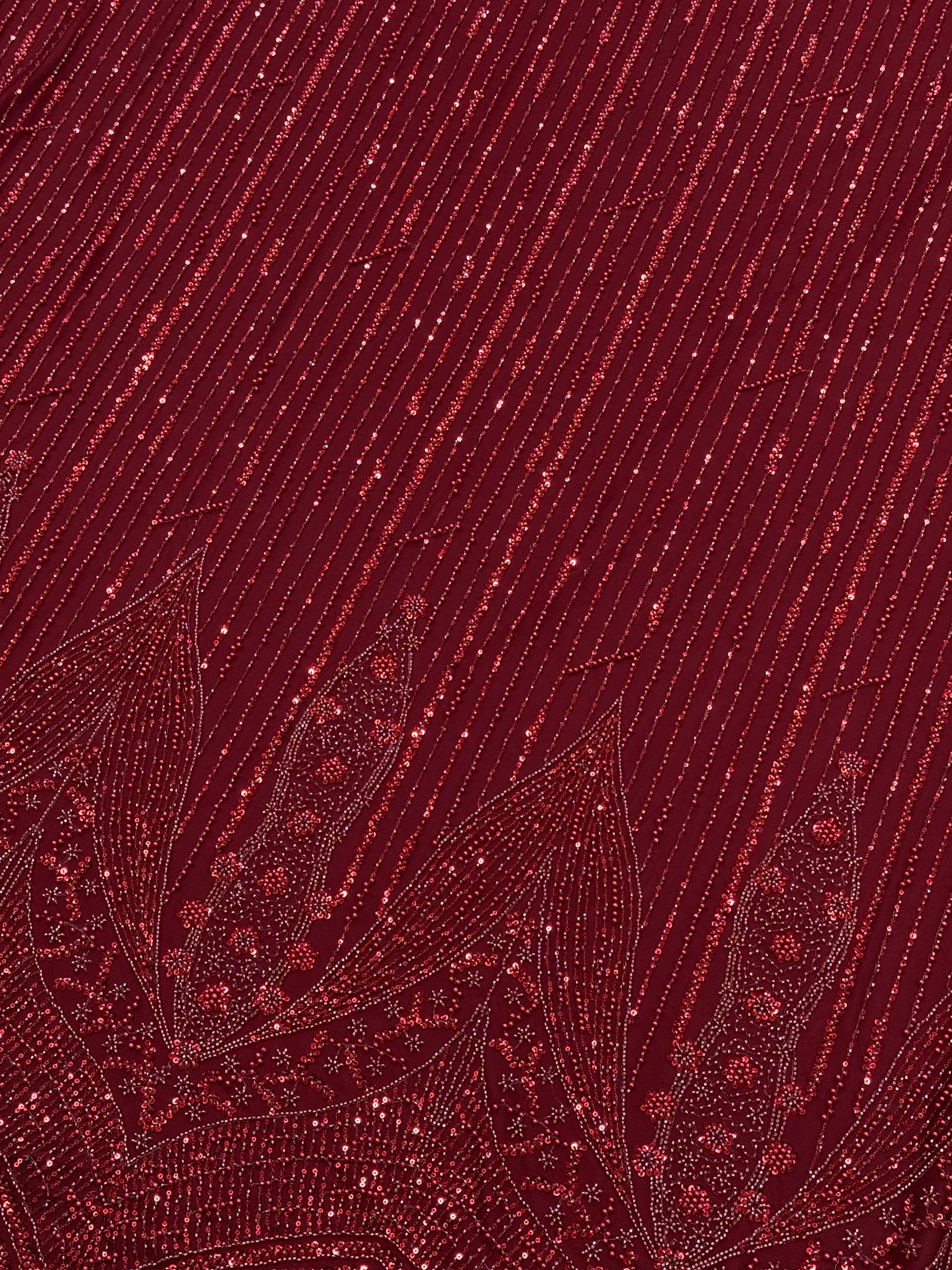 CRIMSON HERITAGE BORDER DEEP MAROON NET BEADWORK