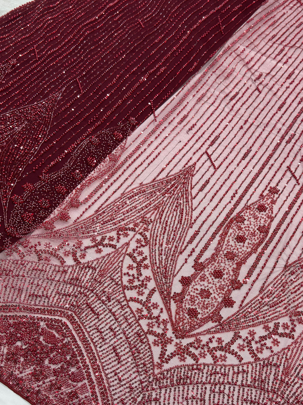 CRIMSON HERITAGE BORDER DEEP MAROON NET BEADWORK