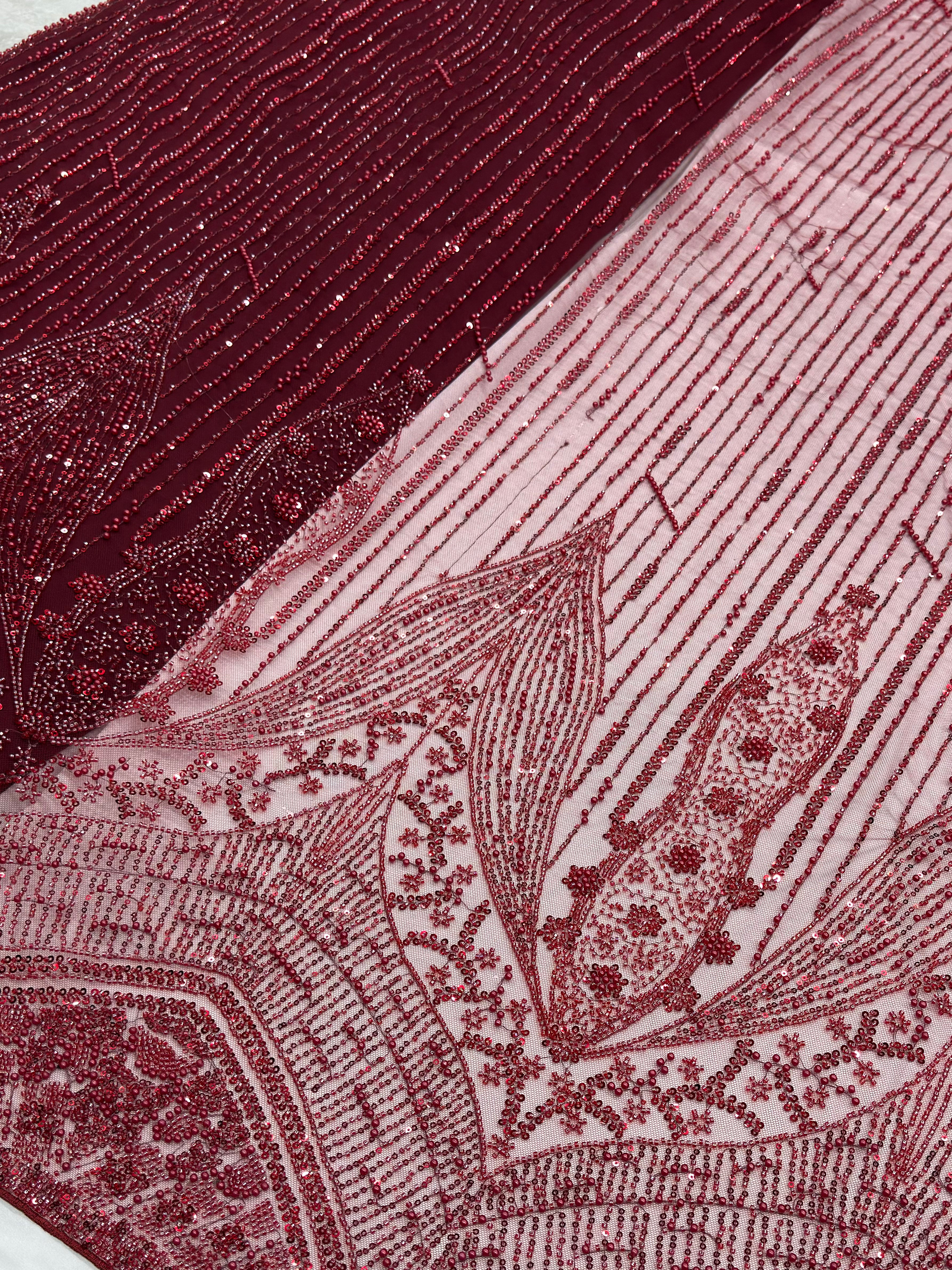 CRIMSON HERITAGE BORDER DEEP MAROON NET BEADWORK