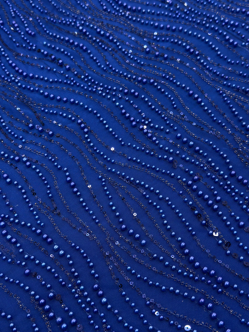 OCEAN RIPPLE NET BEADSWORK FABRIC ROYAL BLUE