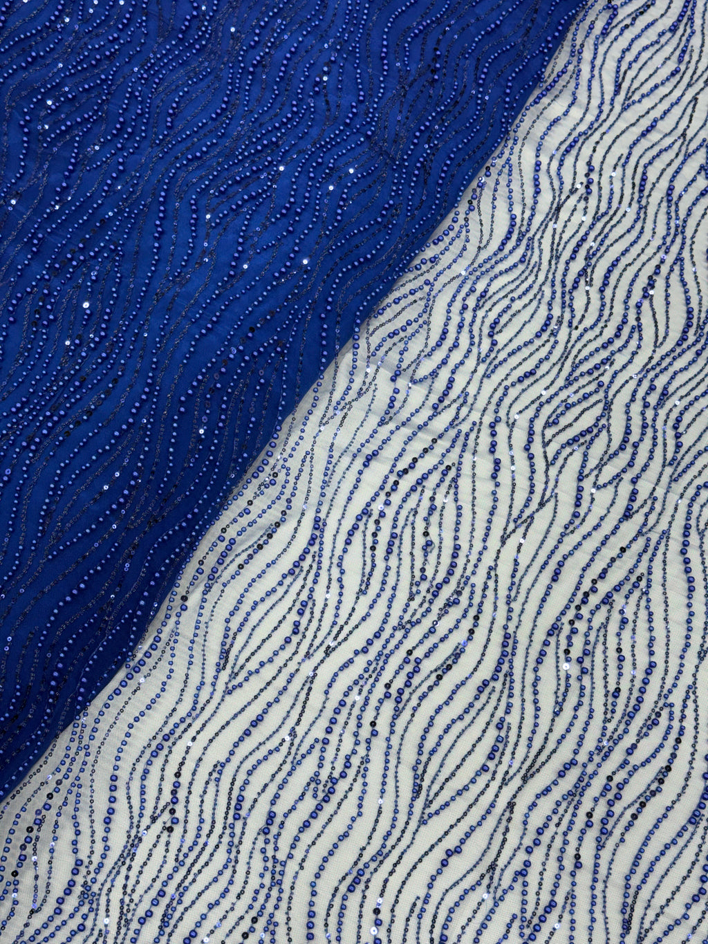 OCEAN RIPPLE NET BEADSWORK FABRIC ROYAL BLUE
