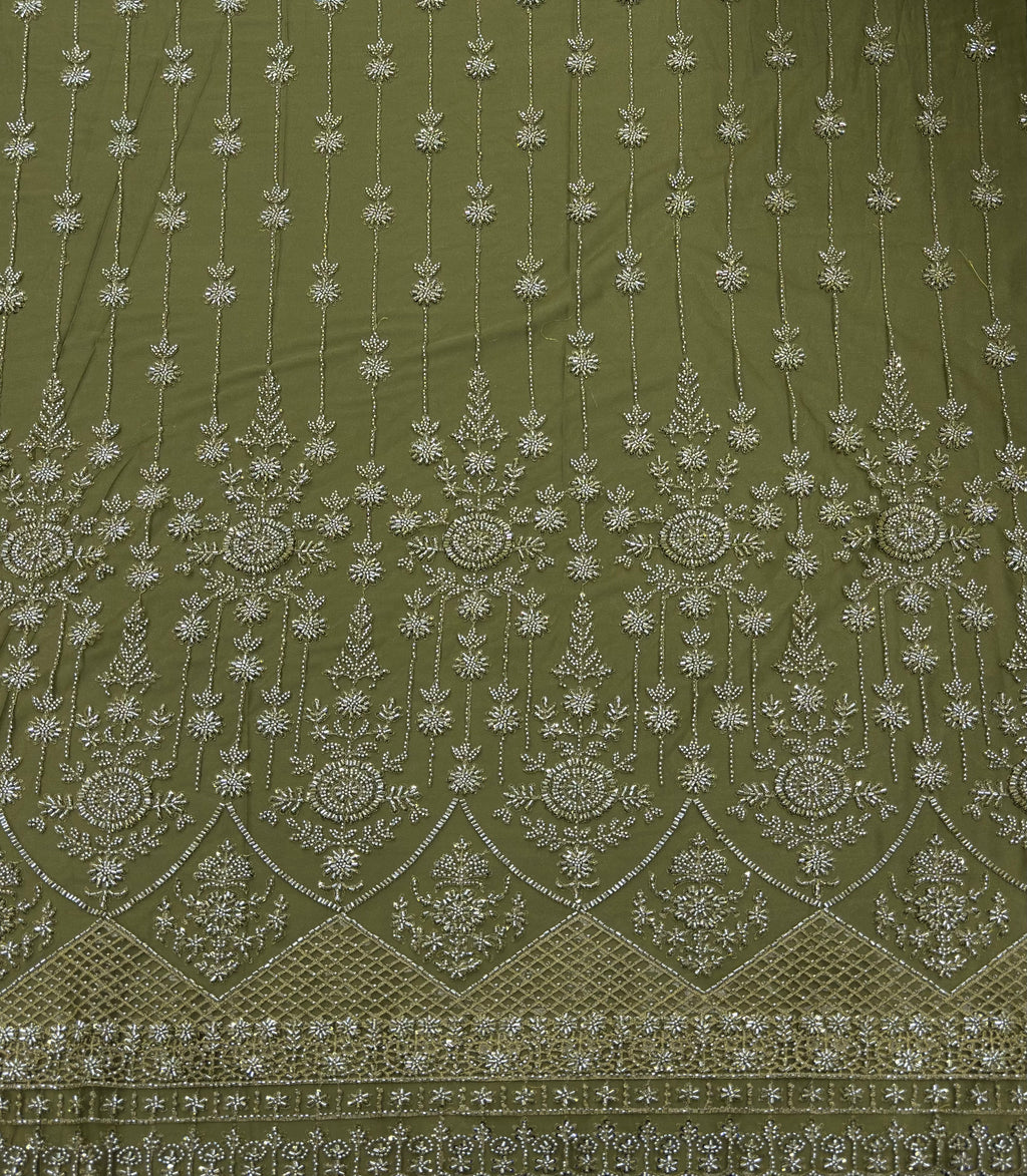 ANTIQUE SILVER MANDALA NET BEADSWORK FABRIC GREEN