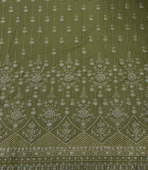 ANTIQUE SILVER MANDALA NET BEADSWORK FABRIC GREEN