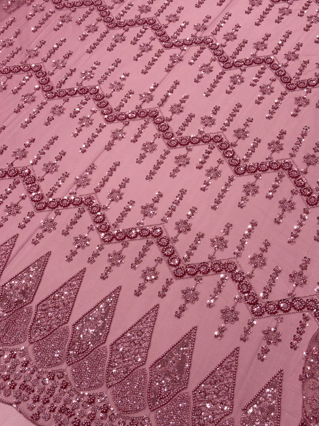 DIAMOND LATTICE NET BEADSWORK FABRIC PINK