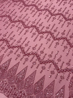 DIAMOND LATTICE NET BEADSWORK FABRIC PINK