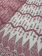 DIAMOND LATTICE NET BEADSWORK FABRIC PINK