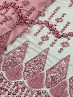 DIAMOND LATTICE NET BEADSWORK FABRIC PINK