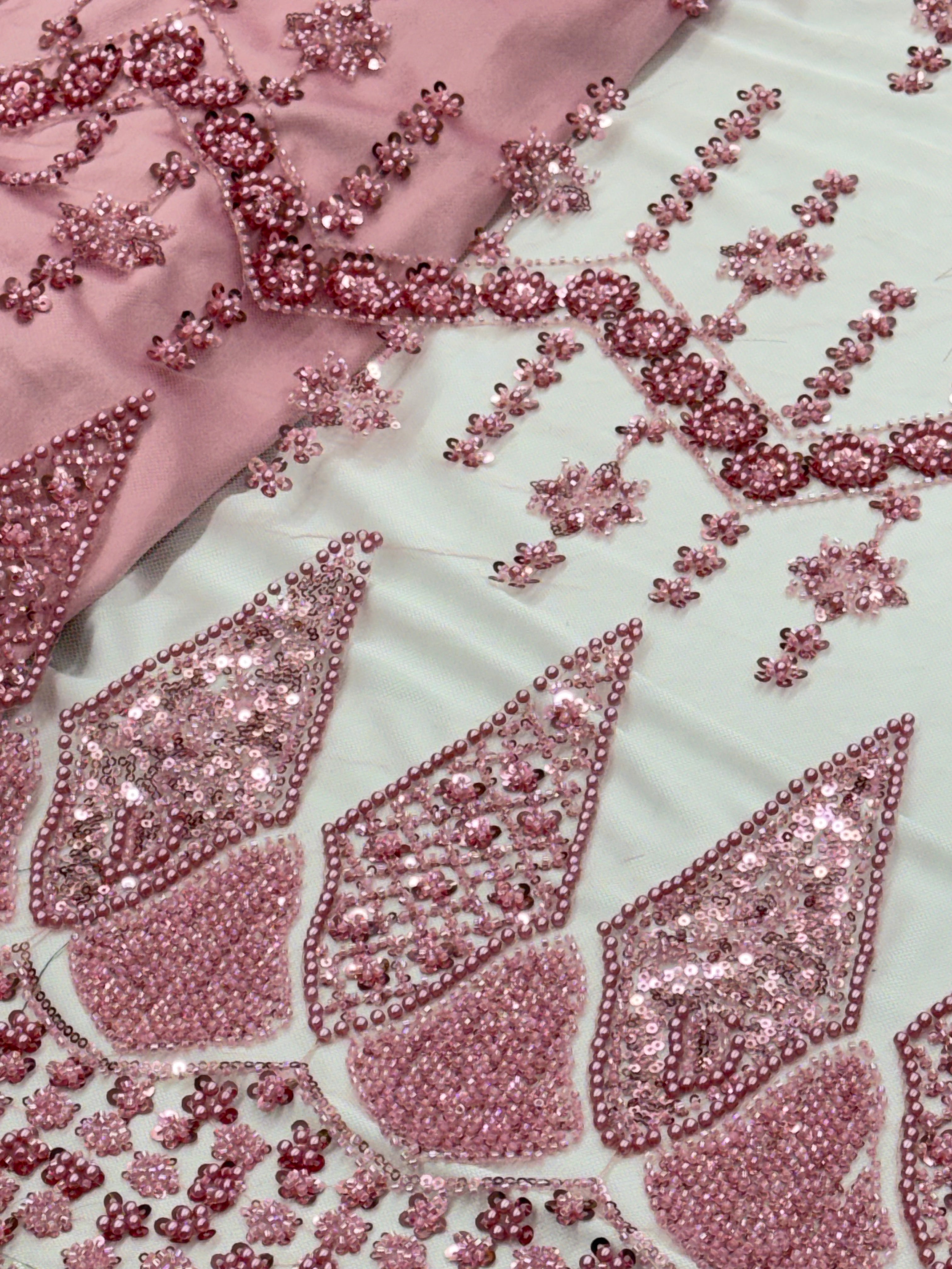 DIAMOND LATTICE NET BEADSWORK FABRIC PINK