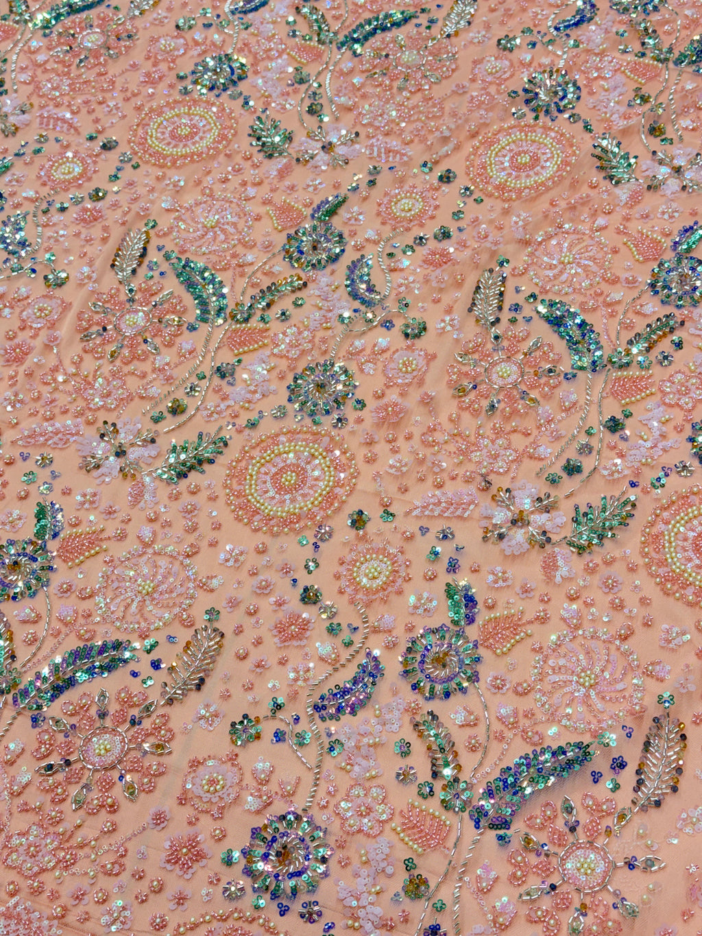 NOIR JEWEL GARDEN PEACH BEADSWORK FABRIC