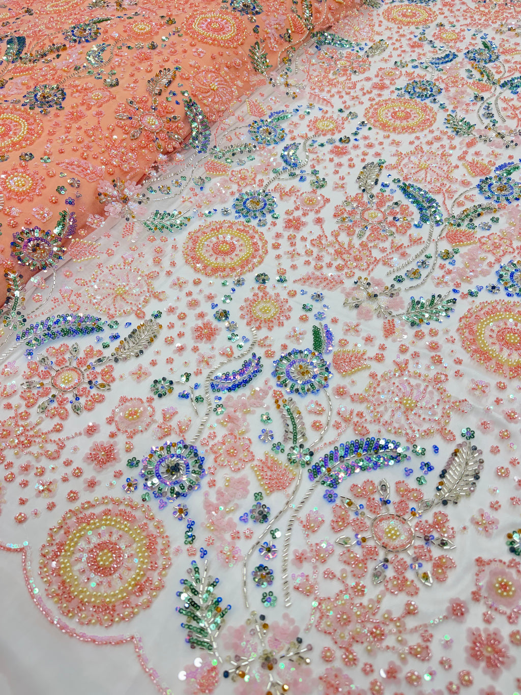 NOIR JEWEL GARDEN PEACH BEADSWORK FABRIC