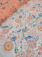 NOIR JEWEL GARDEN PEACH BEADSWORK FABRIC