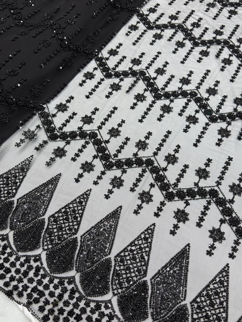 DIAMOND LATTICE NET BEADSWORK FABRIC BLACK