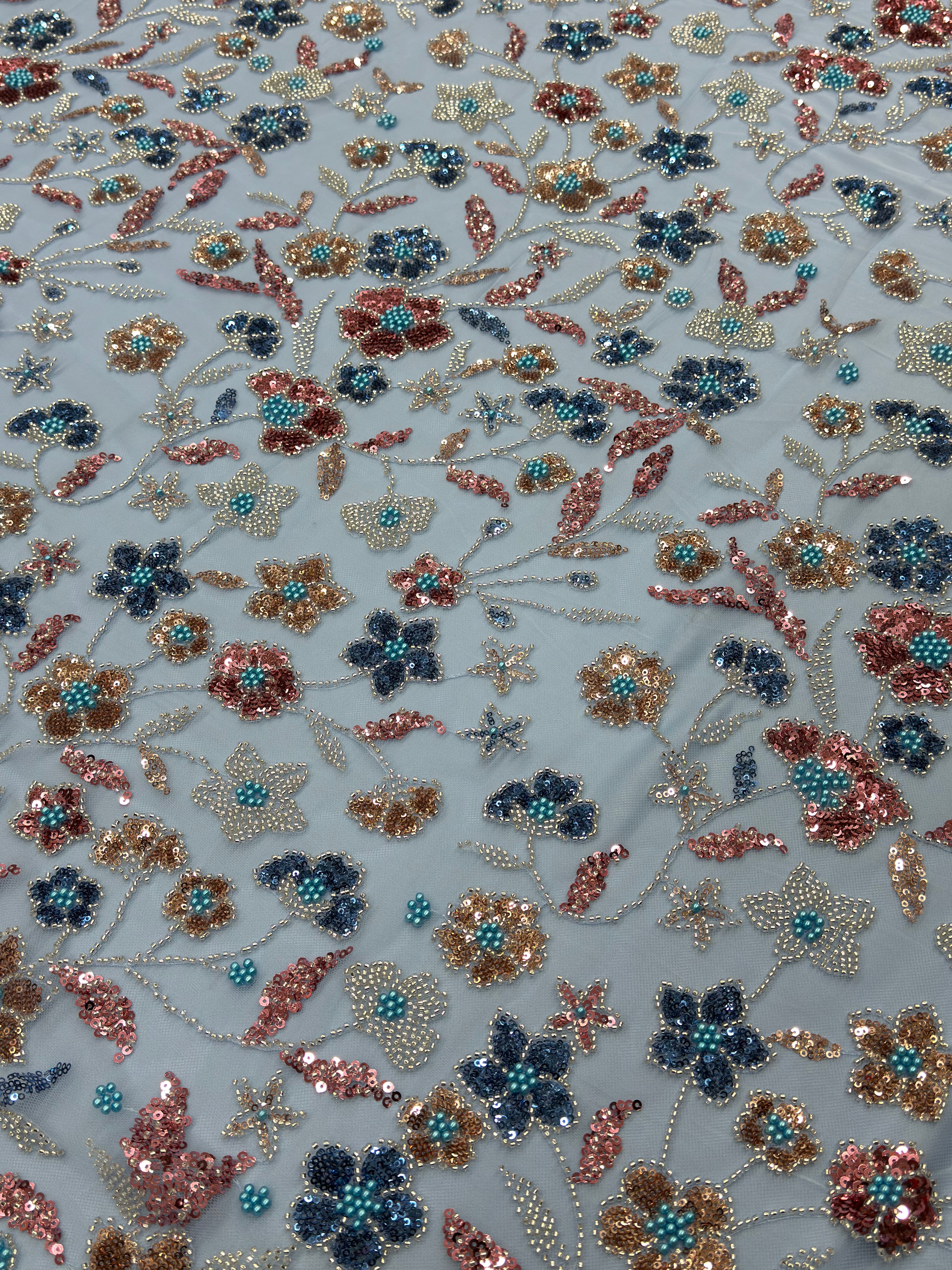 DEWDROP BLOOM NET BEADSWORK FABRIC