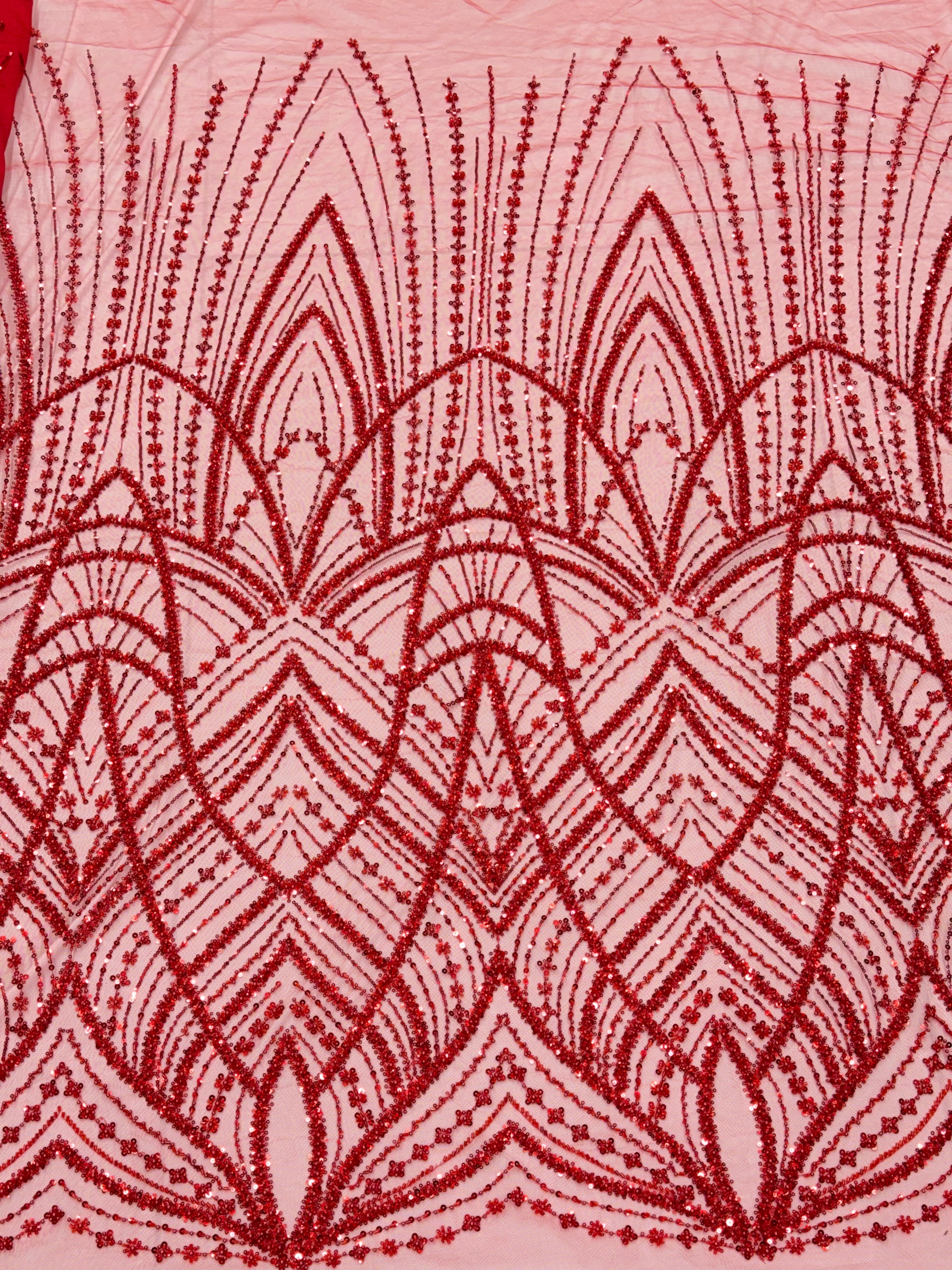 STARLIGHT CATHEDRAL NET BEADSWORK FABRIC RED