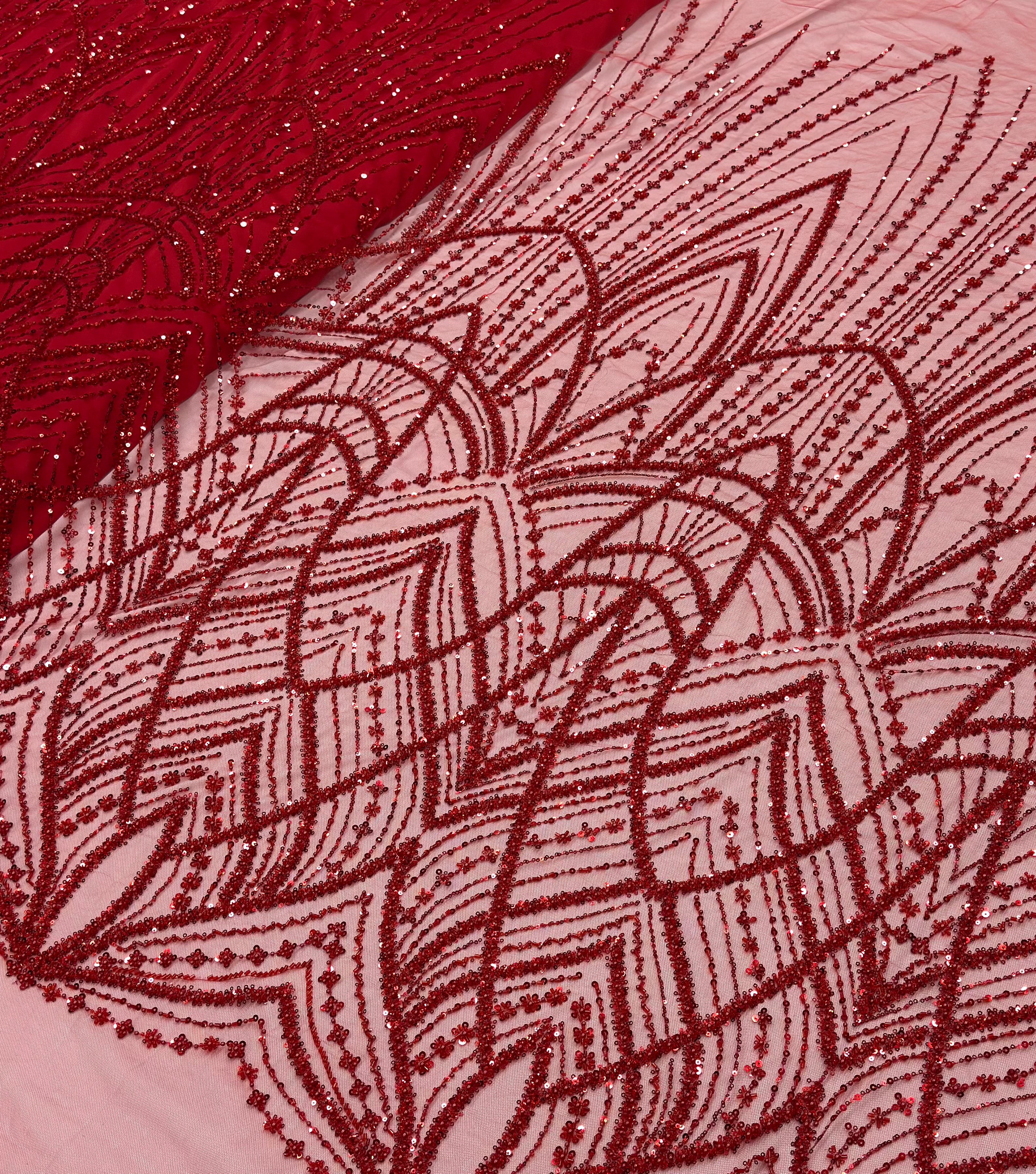 STARLIGHT CATHEDRAL NET BEADSWORK FABRIC RED