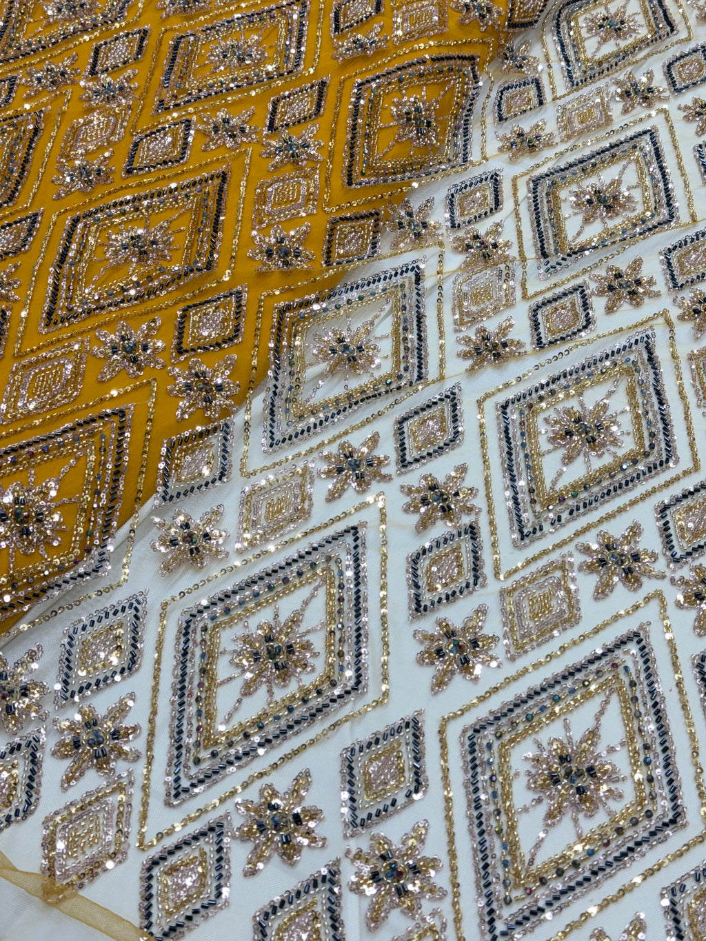 MARIGOLD PRISM NET BEADSWORK FABRIC MUSTARD