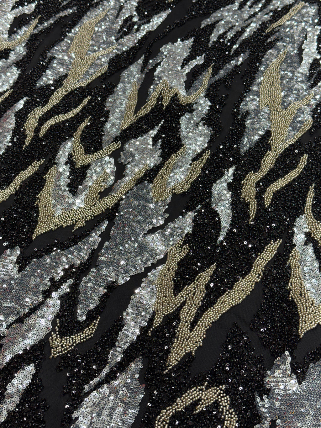 MIDNIGHT ZEBRA BEADSWORK FABRIC BLACK