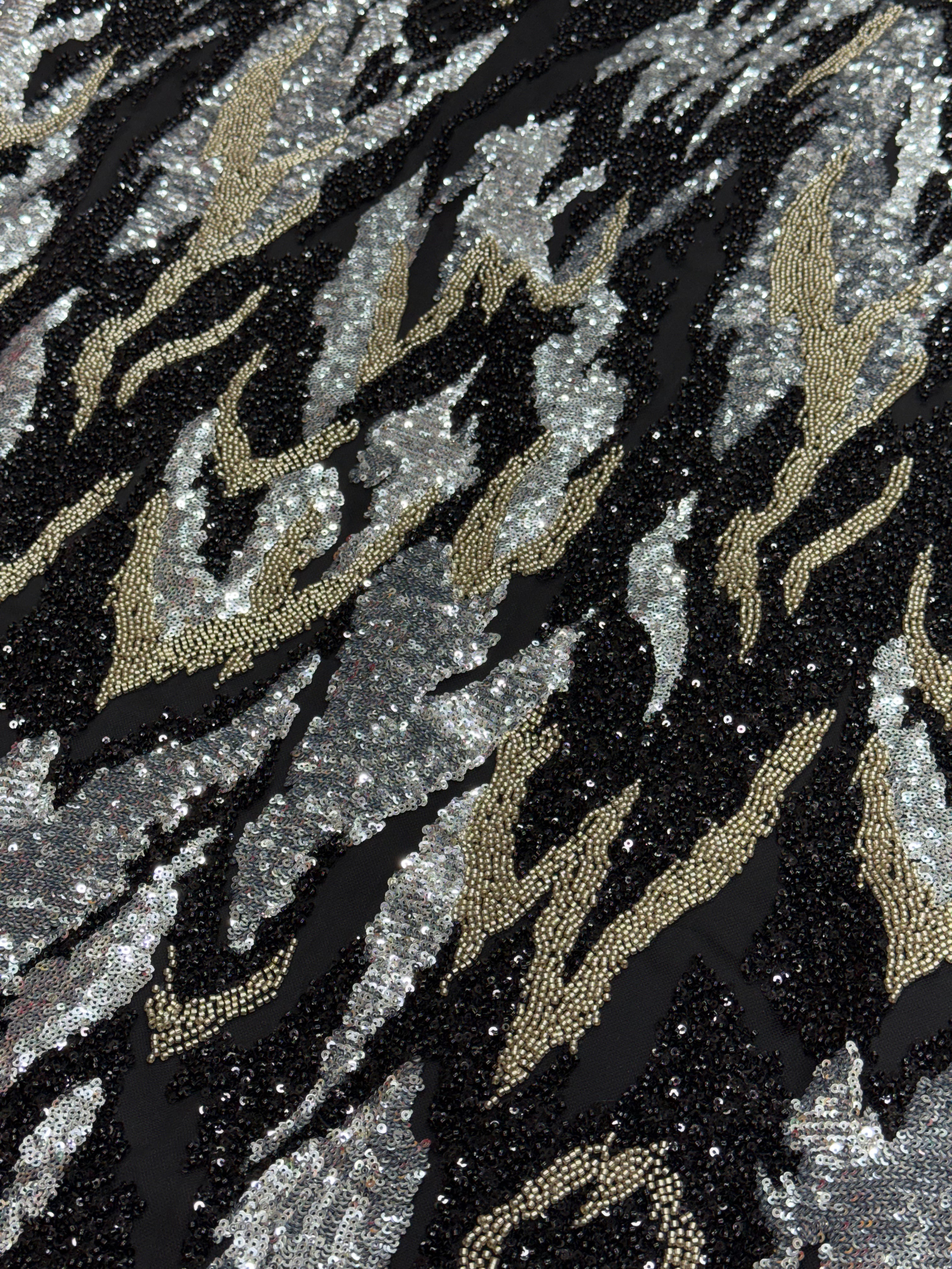 MIDNIGHT ZEBRA BEADSWORK FABRIC BLACK