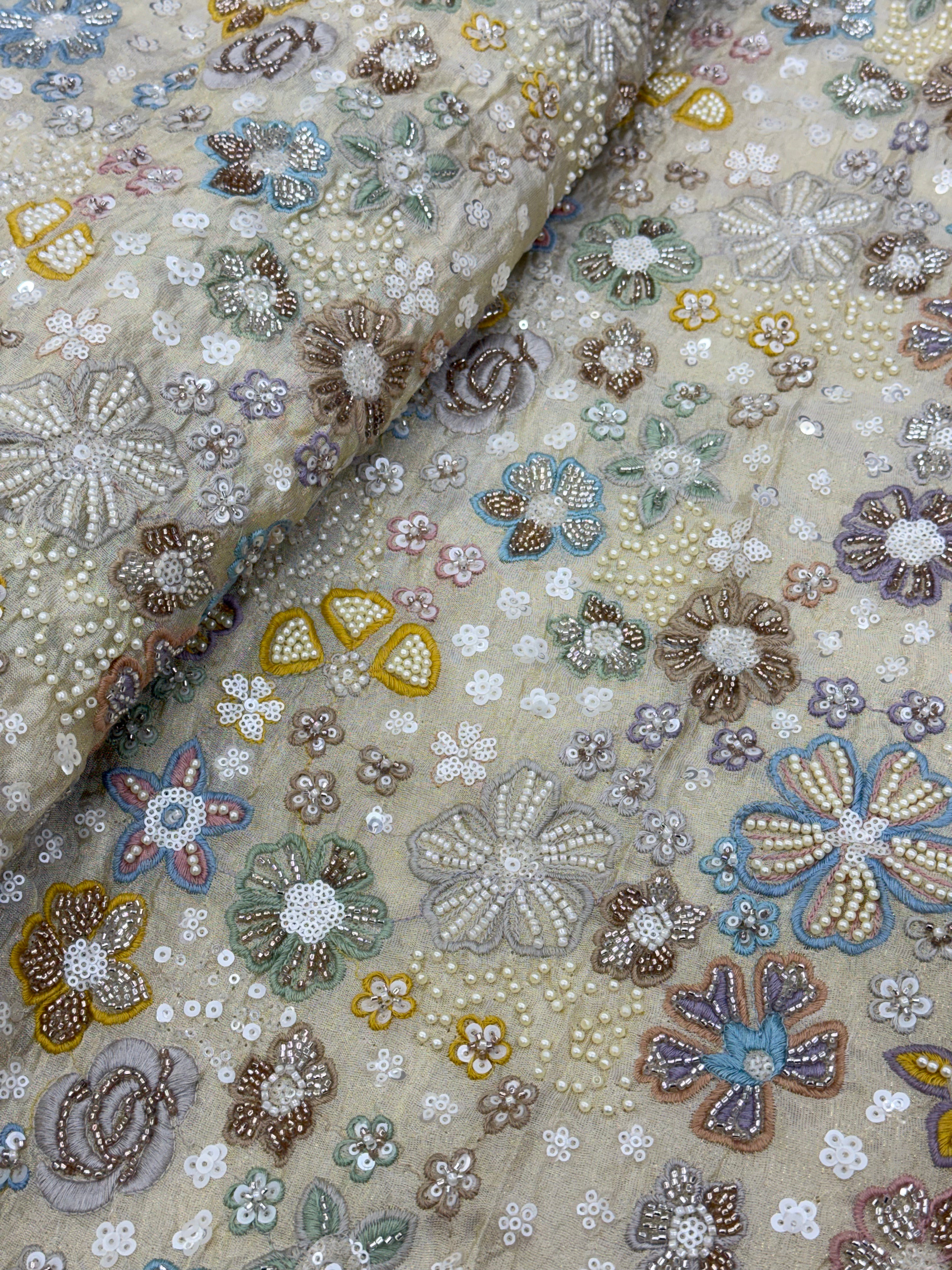 IMPERIAL FLORA TISSUE SILK FABRIC - DYEABLE