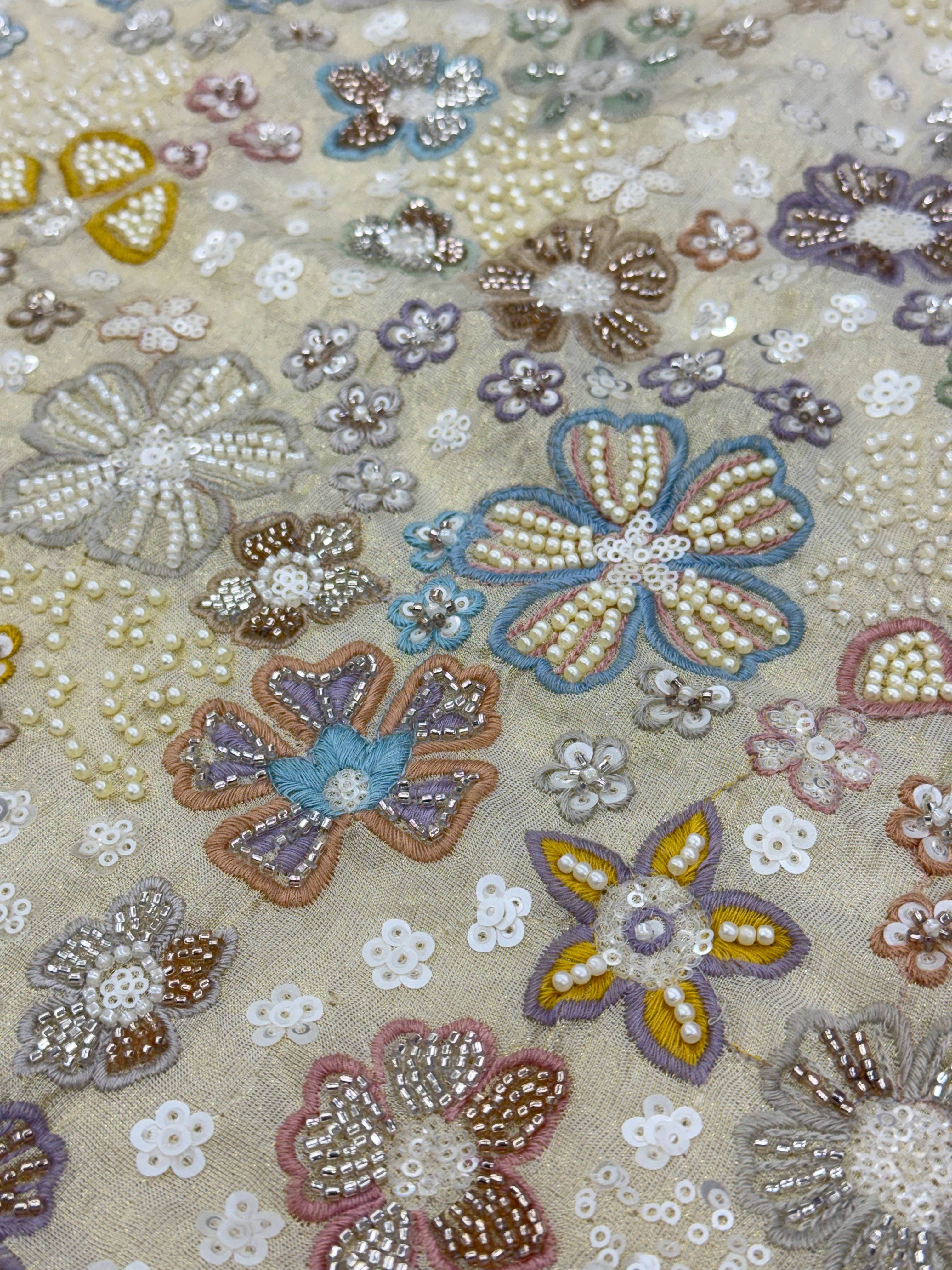 IMPERIAL FLORA TISSUE SILK FABRIC - DYEABLE