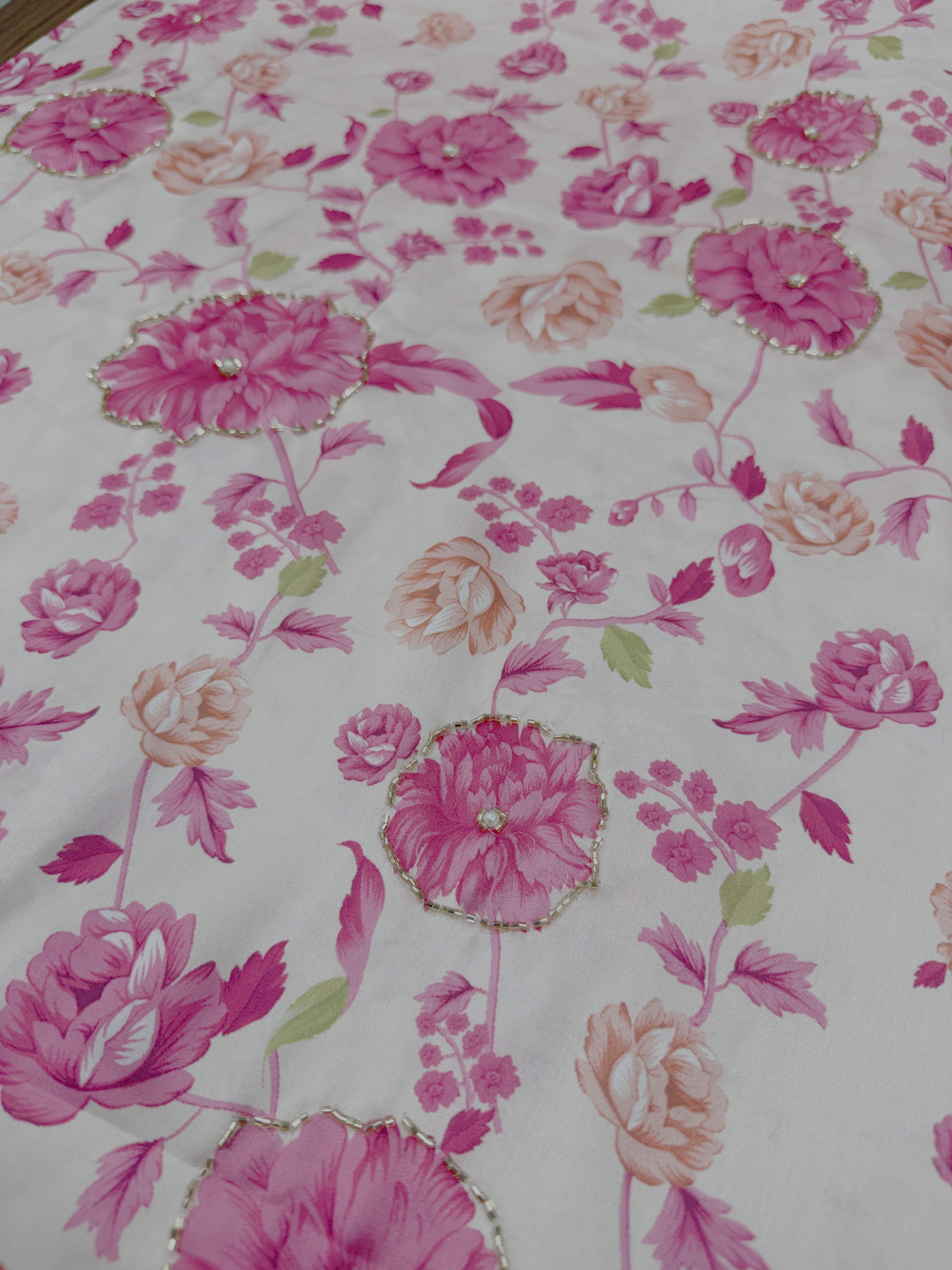 Magenta Meadow | Hand-Embellished Armani Satin