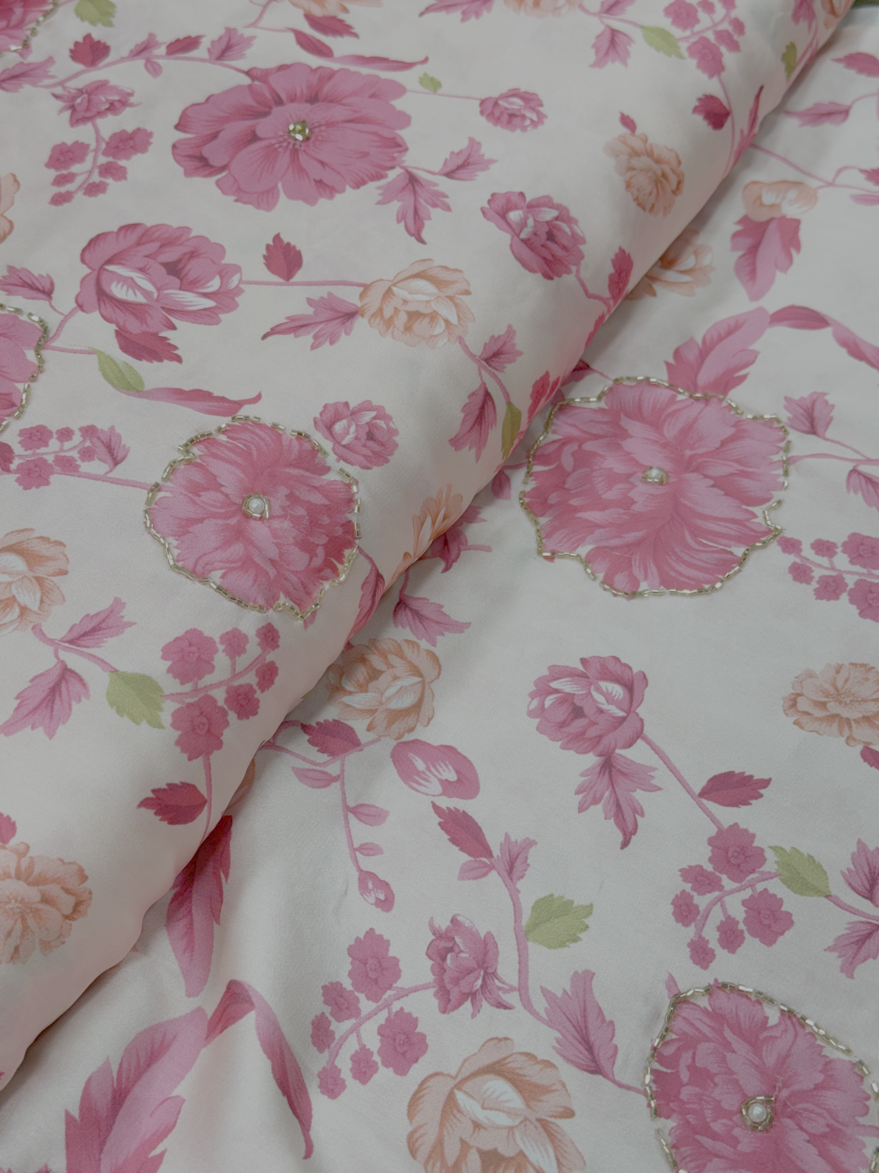Magenta Meadow | Hand-Embellished Armani Satin
