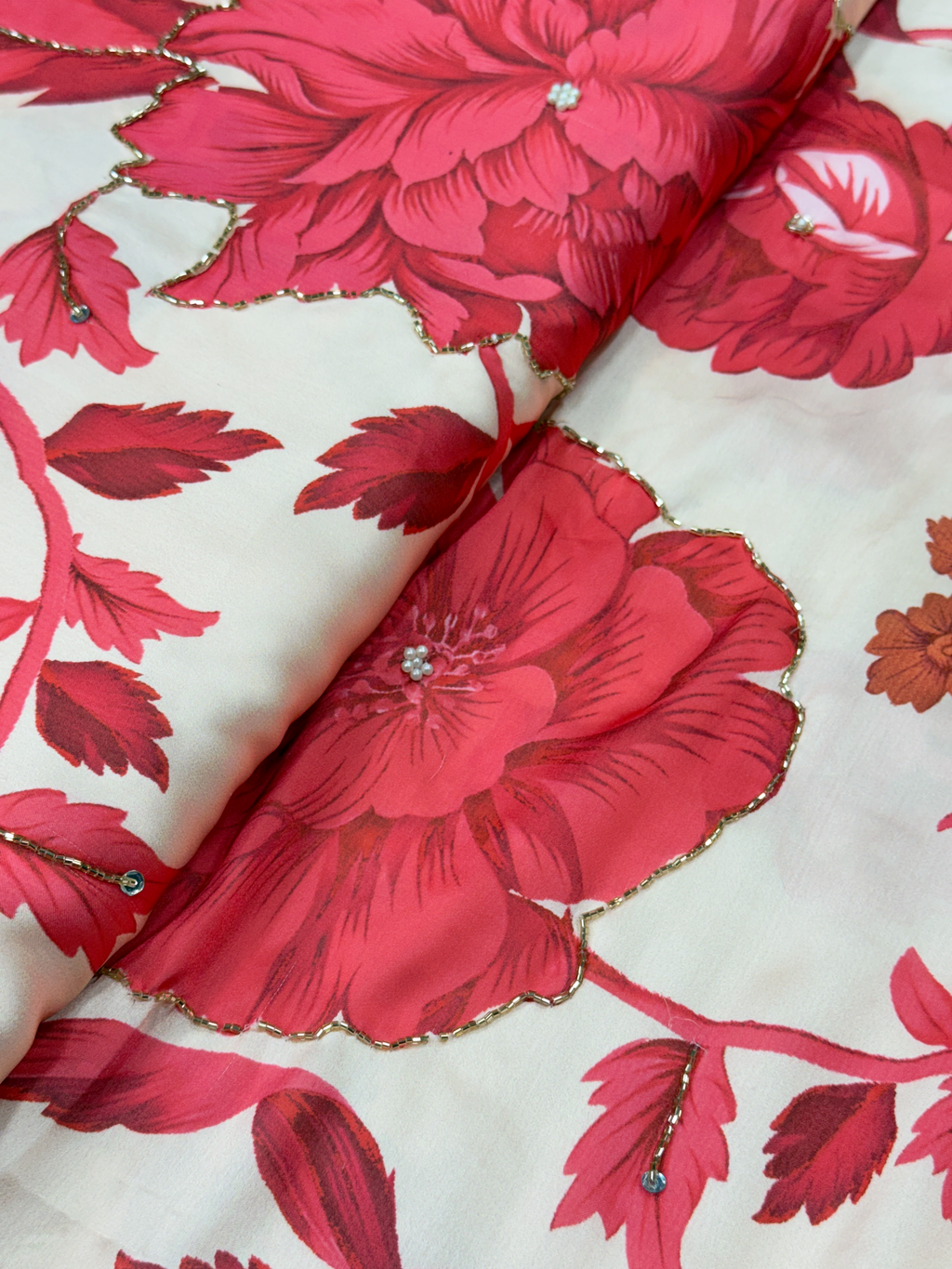 The Ruby Royale | Hand-Embellished Armani Satin