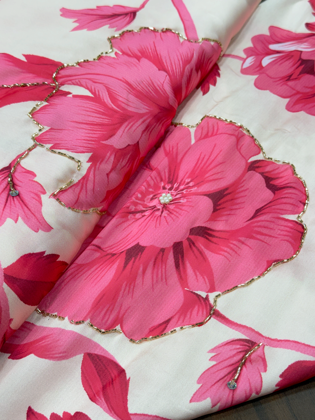The Fuchsia Fantasy | Hand-Embellished Armani Satin