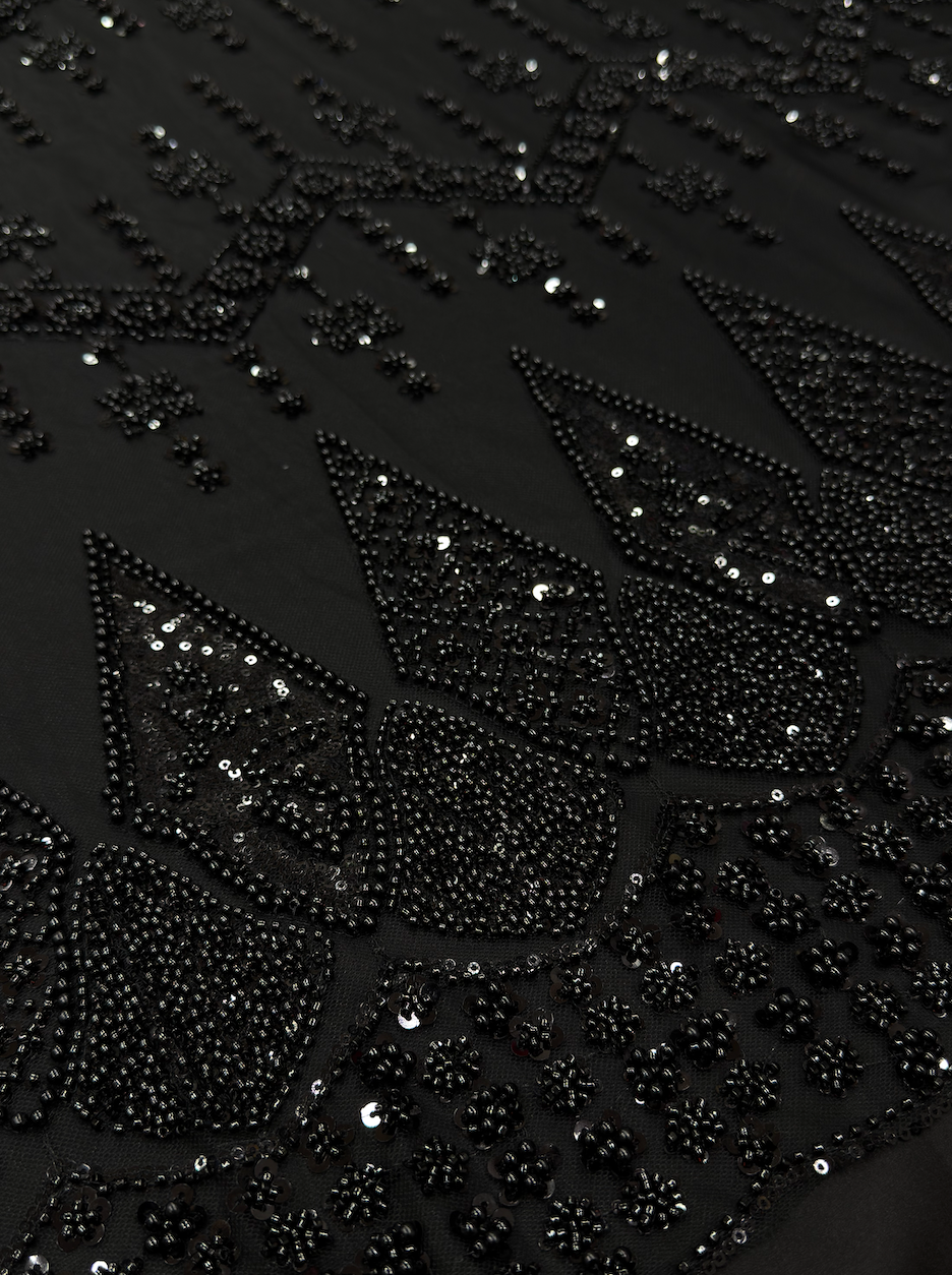 DIAMOND LATTICE NET BEADSWORK FABRIC BLACK