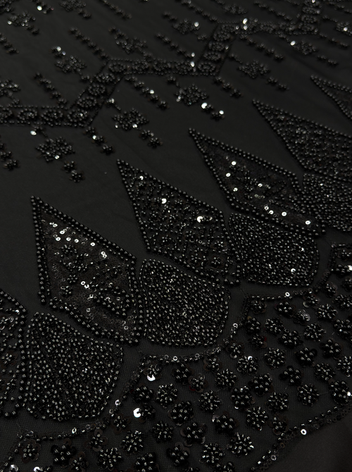 DIAMOND LATTICE NET BEADSWORK FABRIC BLACK
