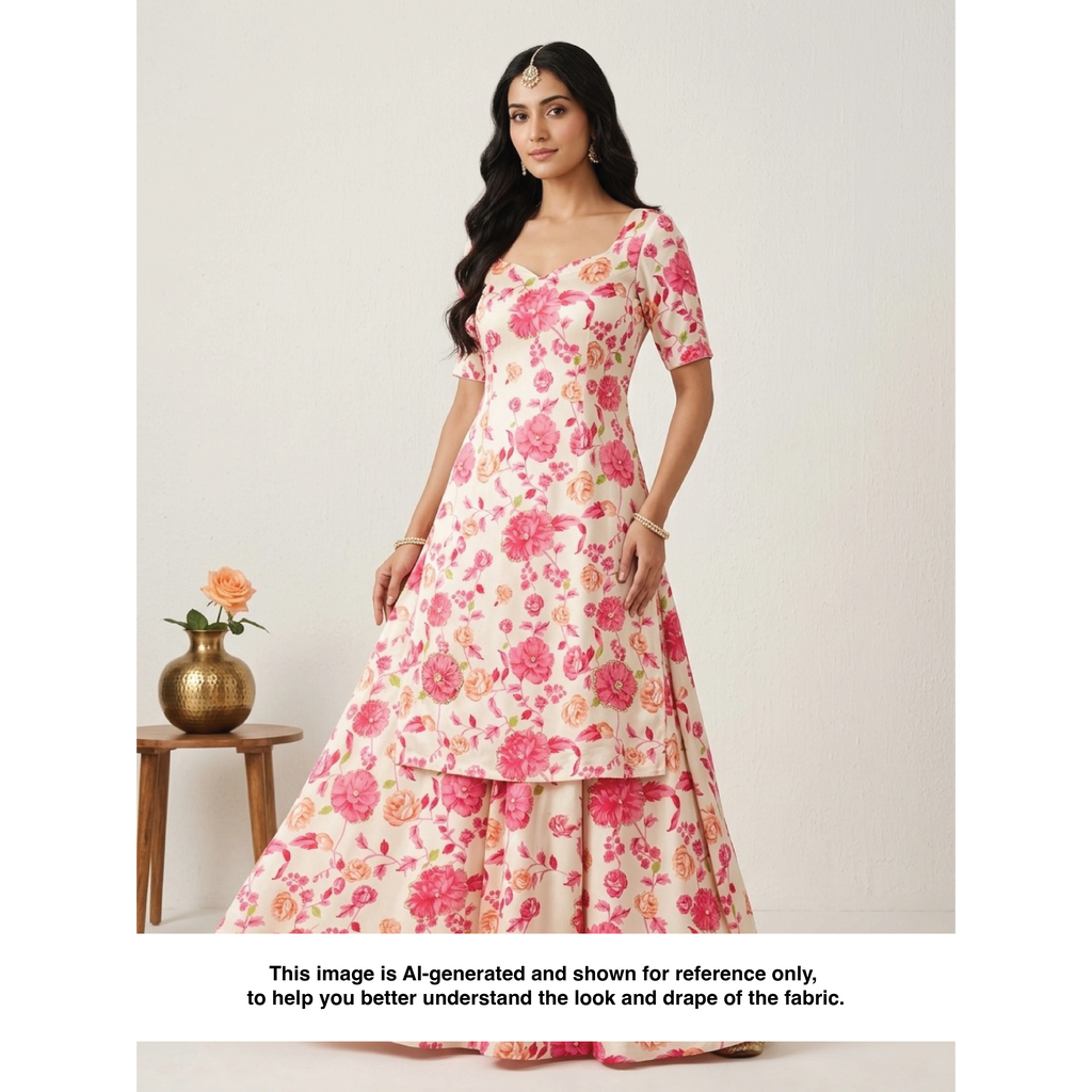 Magenta Meadow | Hand-Embellished Armani Satin