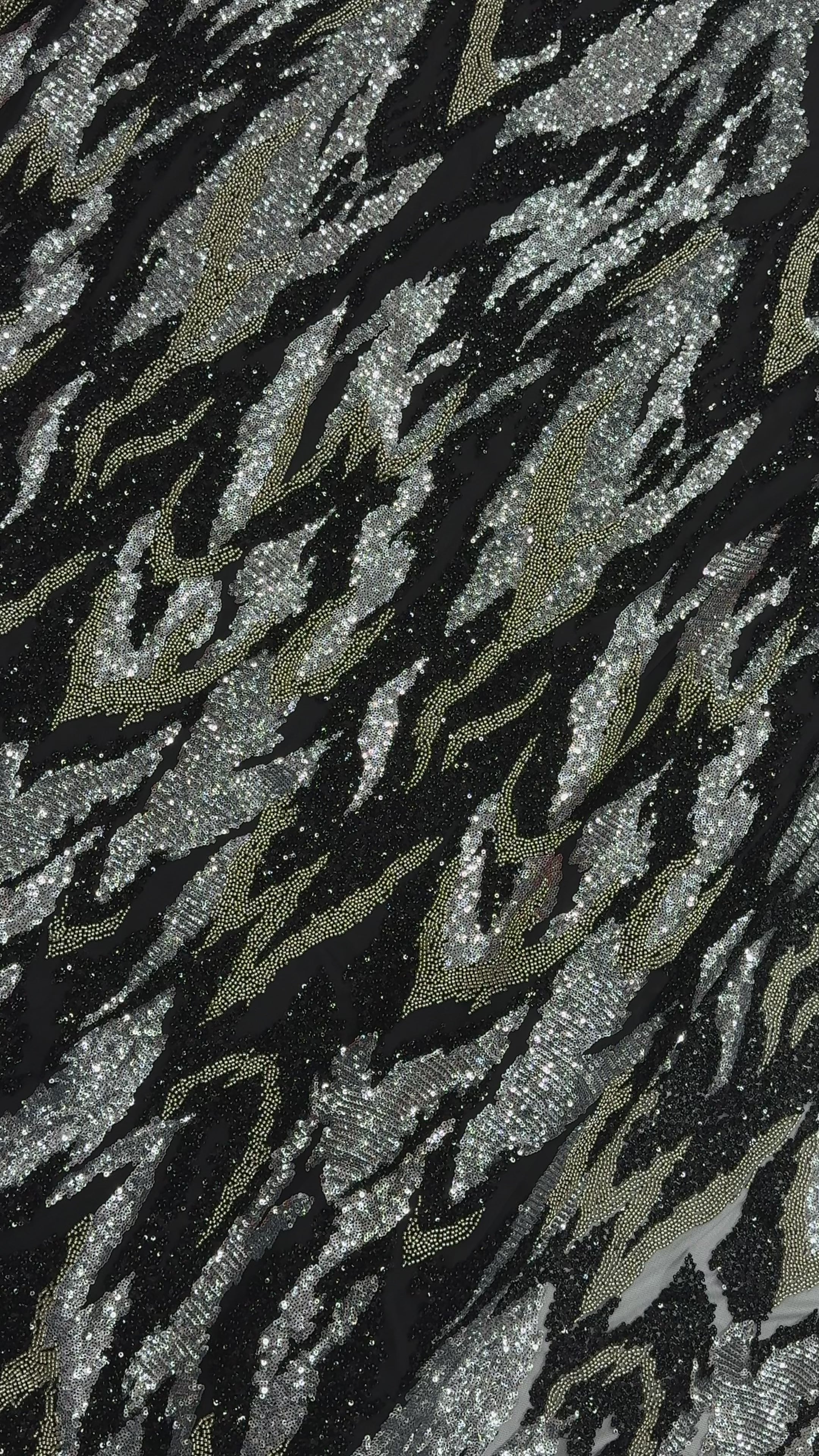 MIDNIGHT ZEBRA BEADSWORK FABRIC BLACK