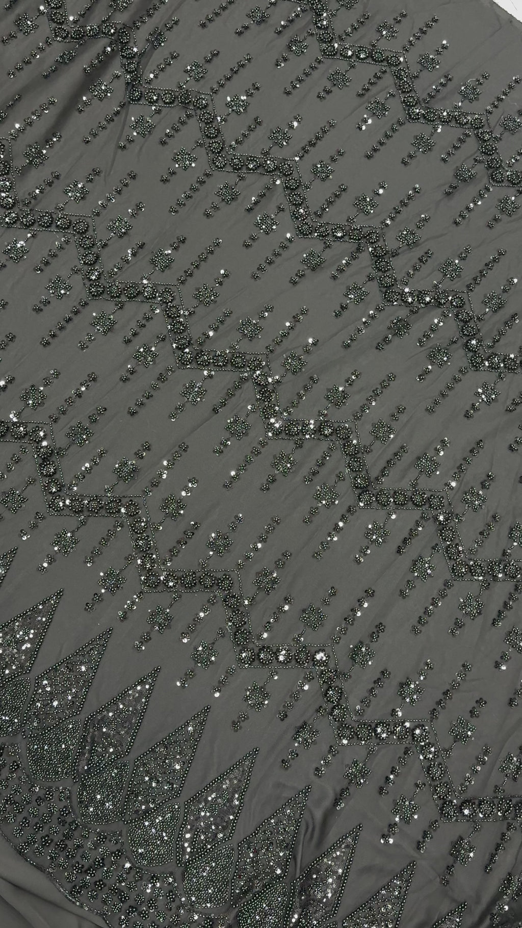 DIAMOND LATTICE NET BEADSWORK FABRIC BLACK
