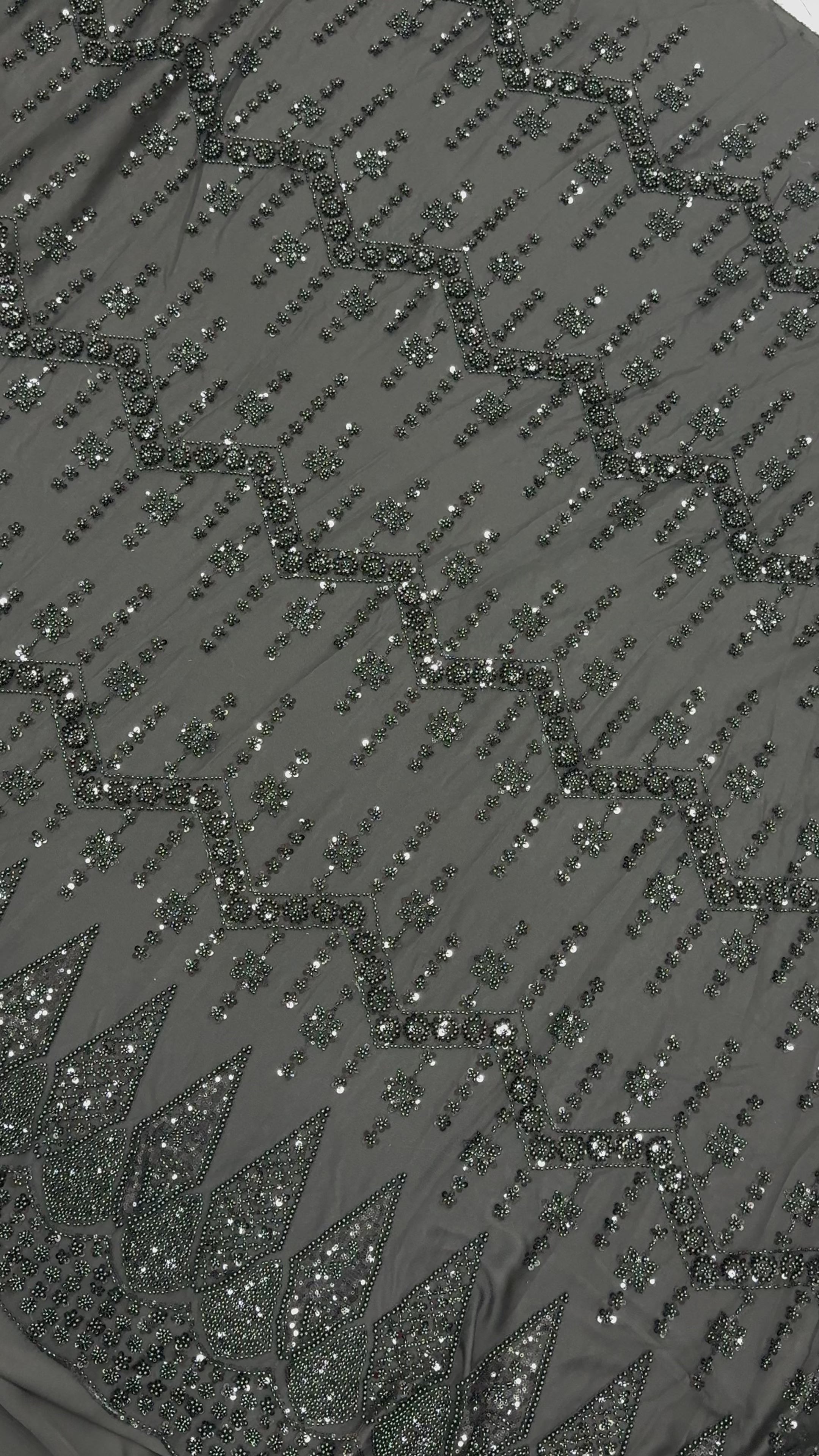 DIAMOND LATTICE NET BEADSWORK FABRIC BLACK