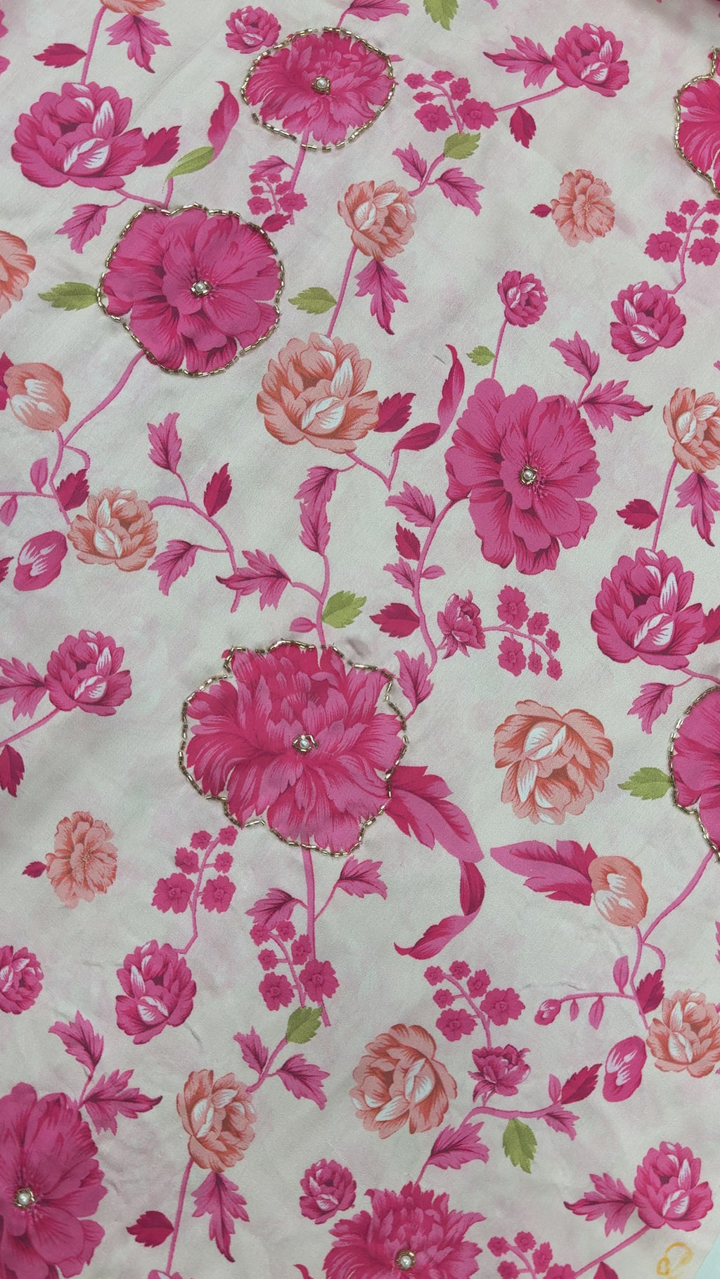 Magenta Meadow | Hand-Embellished Armani Satin