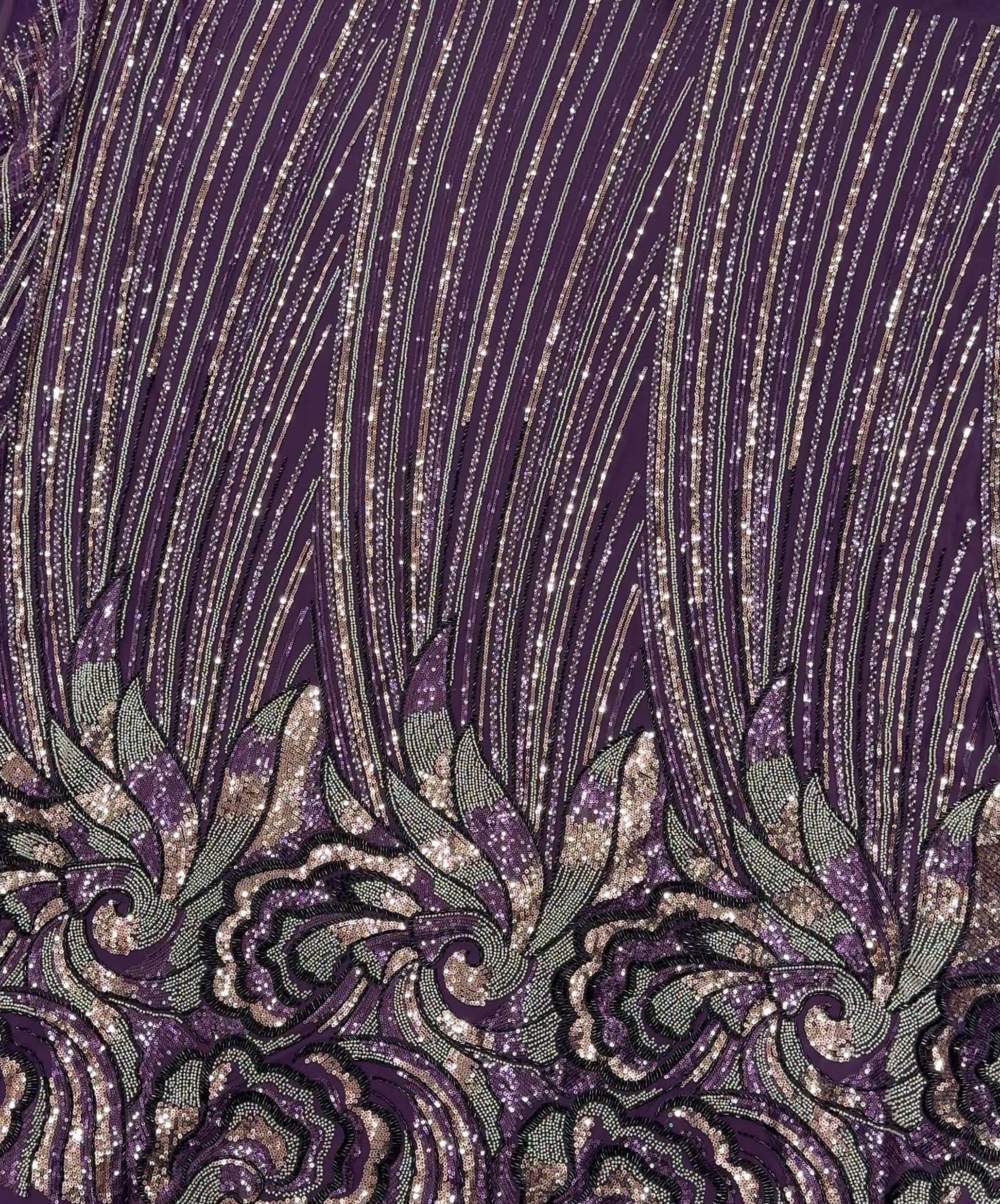 PHOOL PURPLE NET BEADSWORK FABRIC
