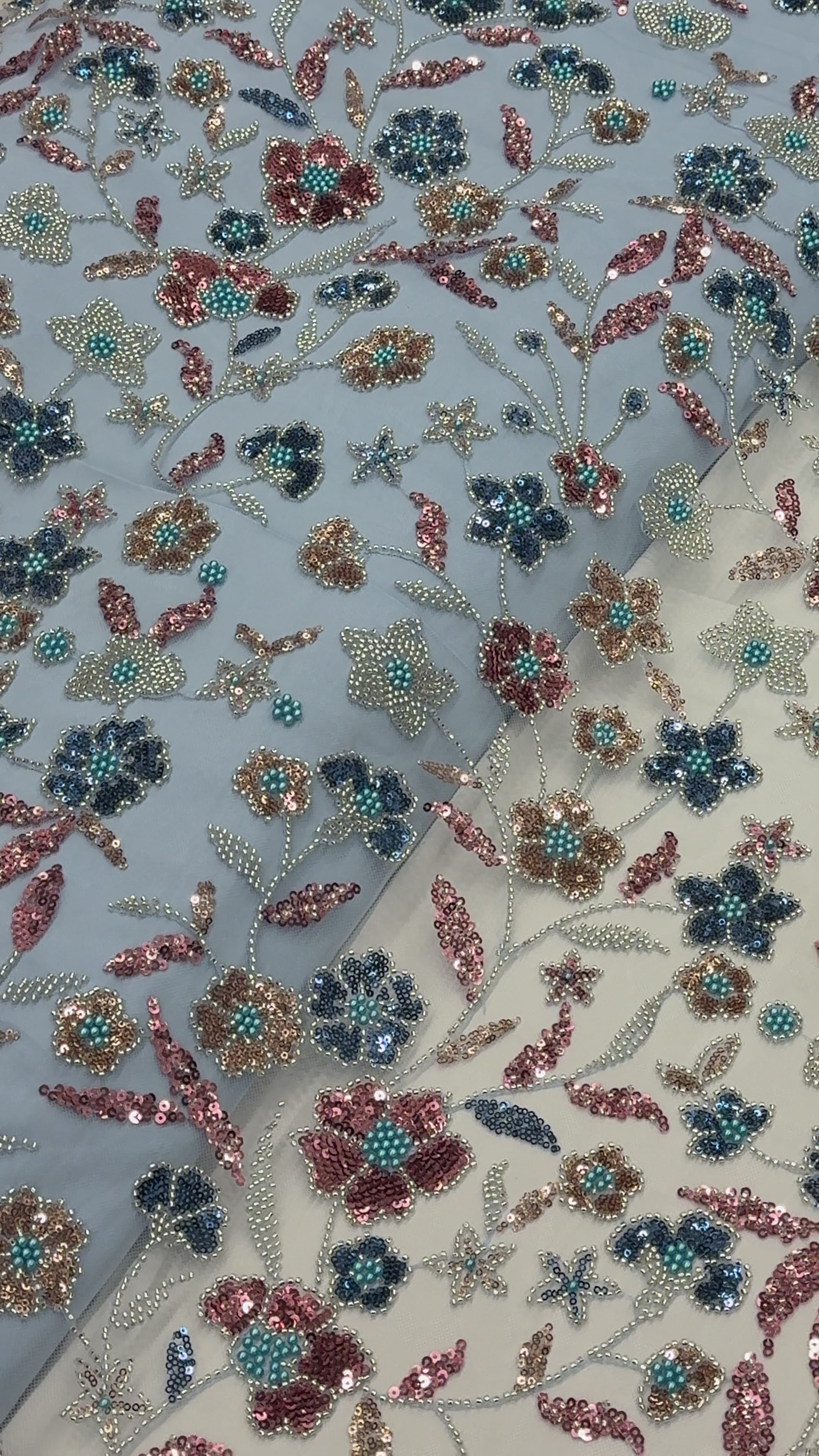 DEWDROP BLOOM NET BEADSWORK FABRIC
