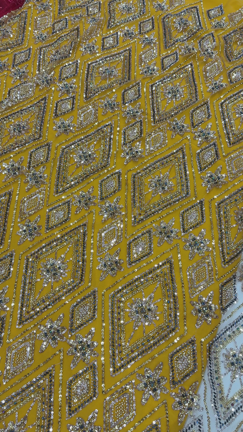 MARIGOLD PRISM NET BEADSWORK FABRIC MUSTARD