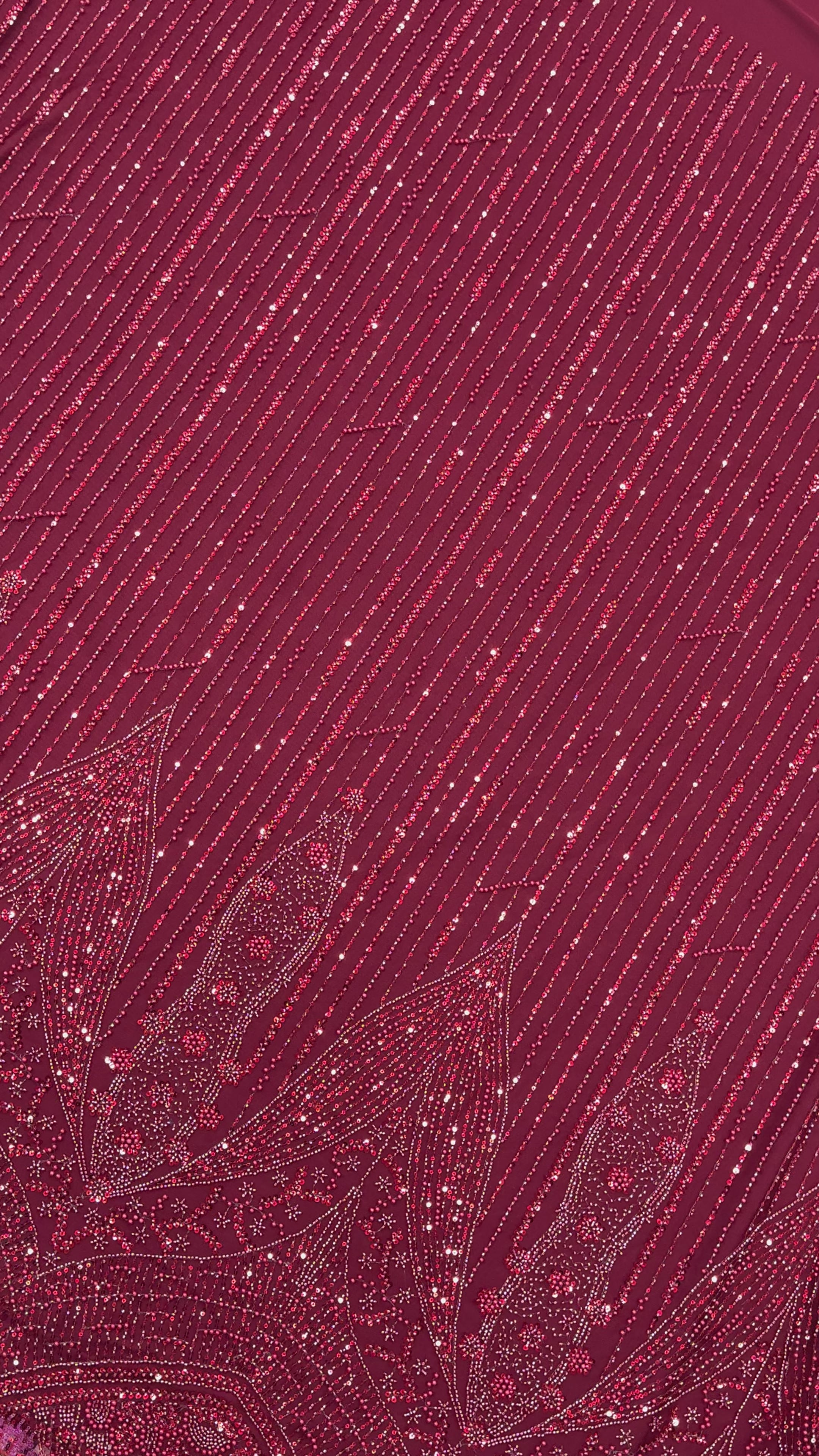 CRIMSON HERITAGE BORDER DEEP MAROON NET BEADWORK