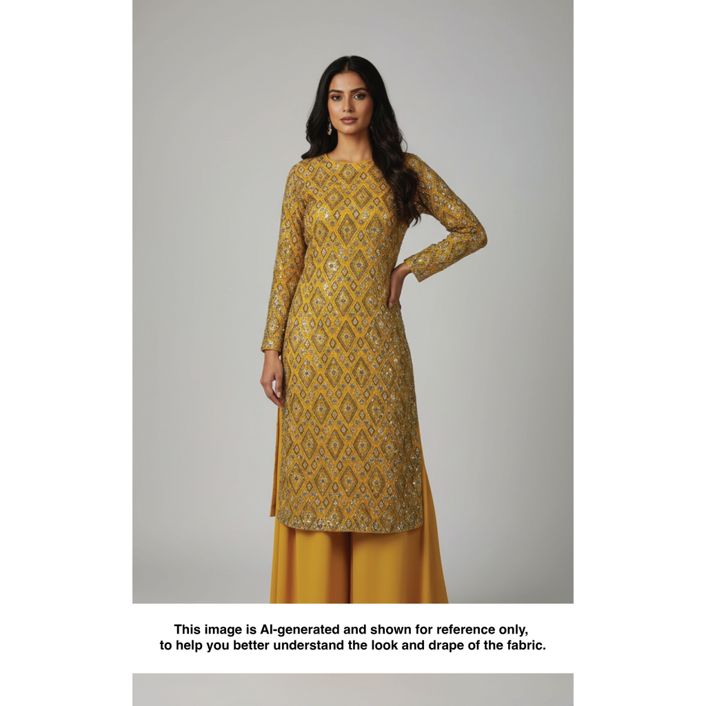 MARIGOLD PRISM NET BEADSWORK FABRIC MUSTARD